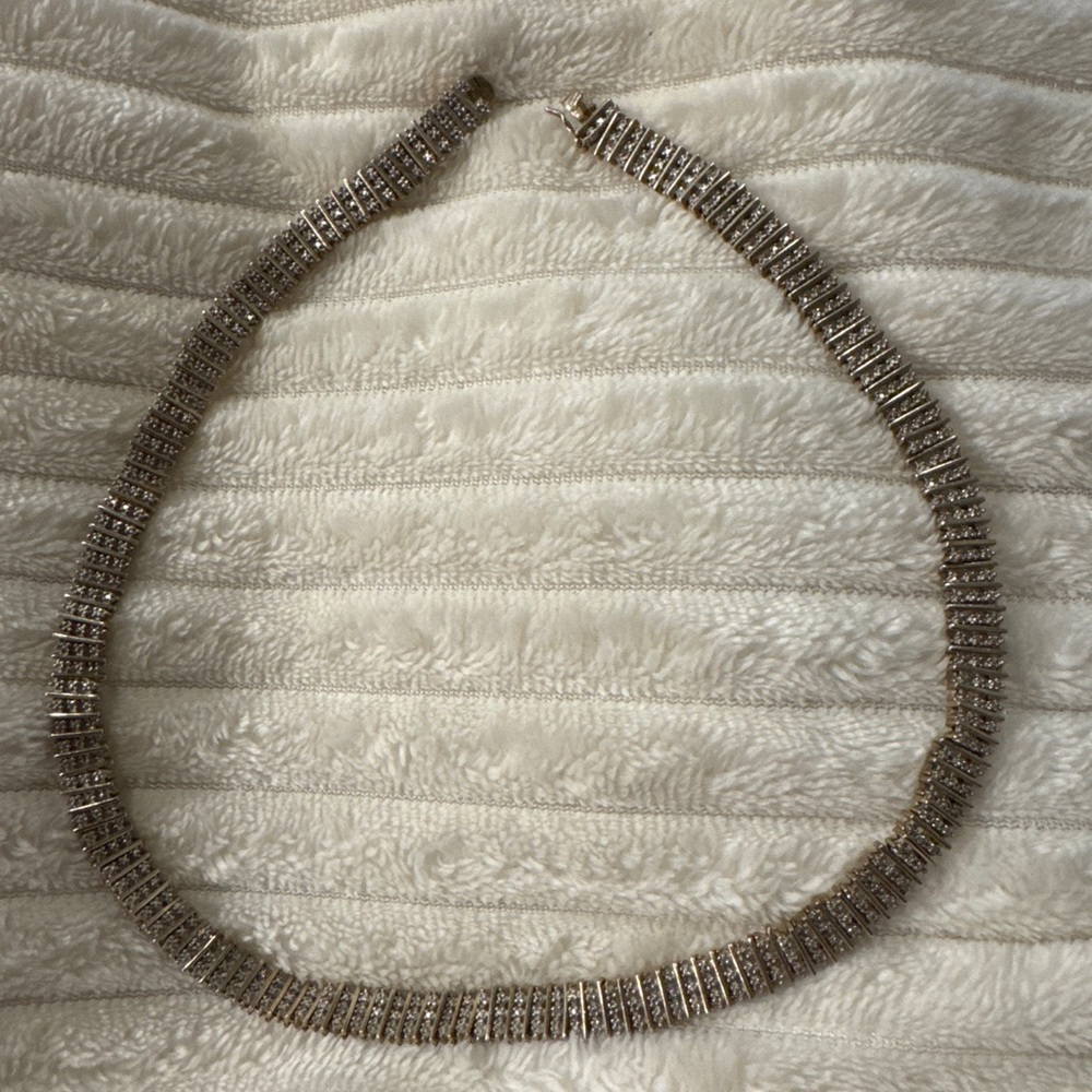 Elegant .925 Sterling Silver Tennis Choker Necklace - Sparkling CZ Stones
